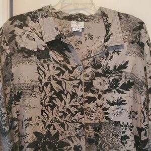 New Black and Gray Blazer with Bold Botanical Print